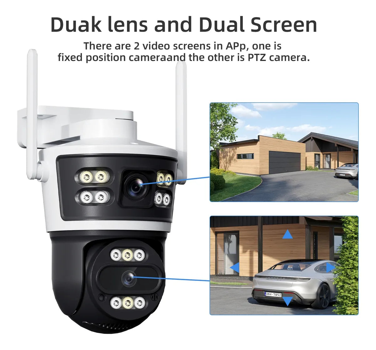 Câmera De Segurança Dupla DTK180 Wifi Sem Fio Lente Tripla Externa - 1080p