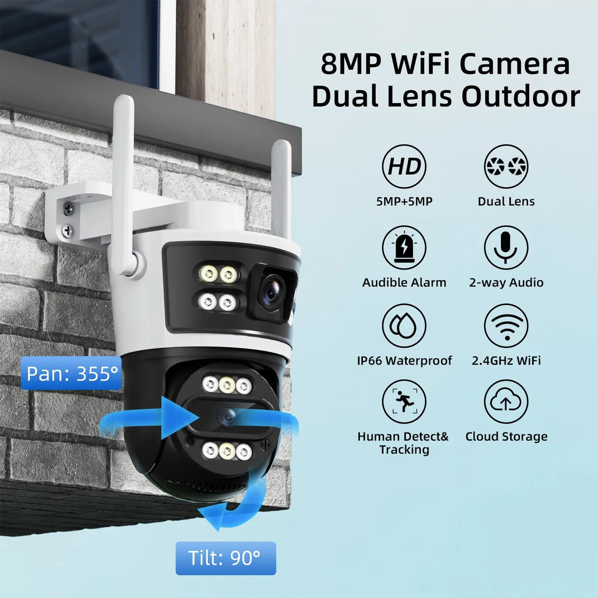 Câmera De Segurança Dupla DTK180 Wifi Sem Fio Lente Tripla Externa - 1080p