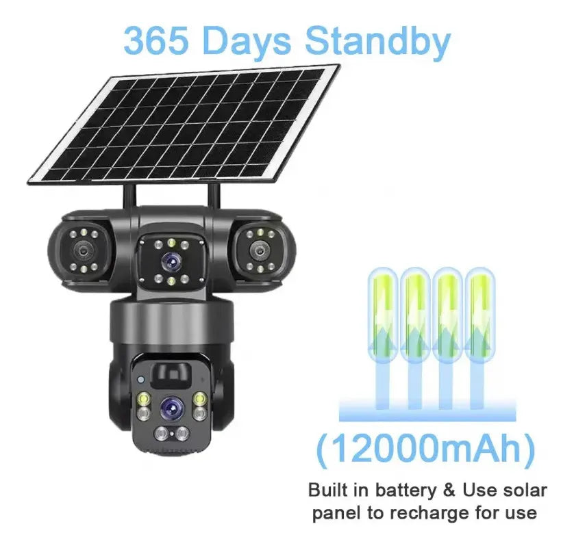 Câmera de Segurança DTK175 WiFi 4G com Zoom 10X e Lente Tripla de 12MP Com Placa Solar