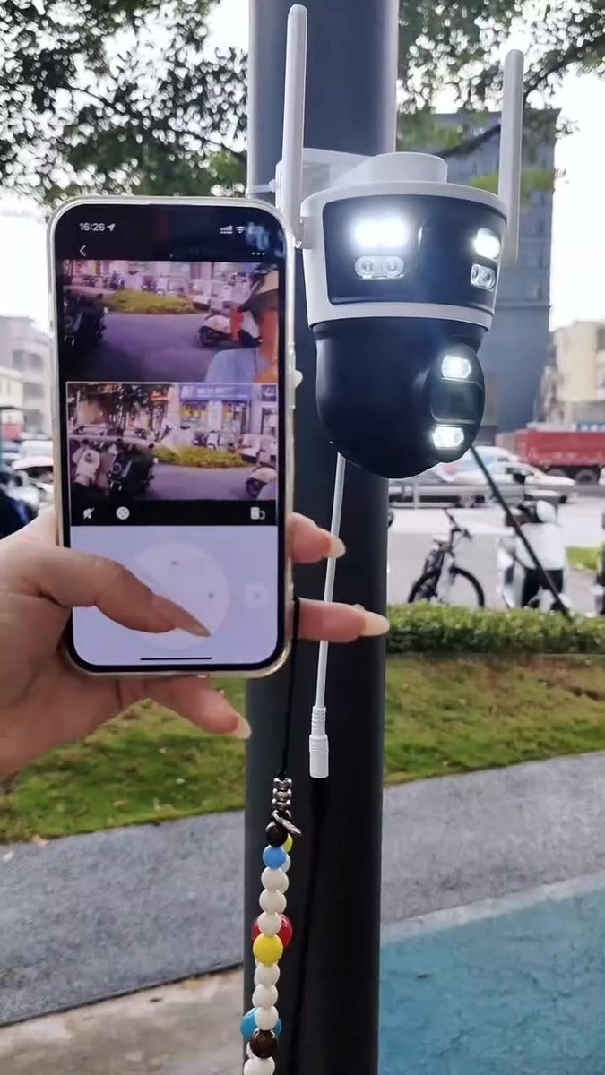 Câmera De Segurança Dupla DTK180 Wifi Sem Fio Lente Tripla Externa -  1080p